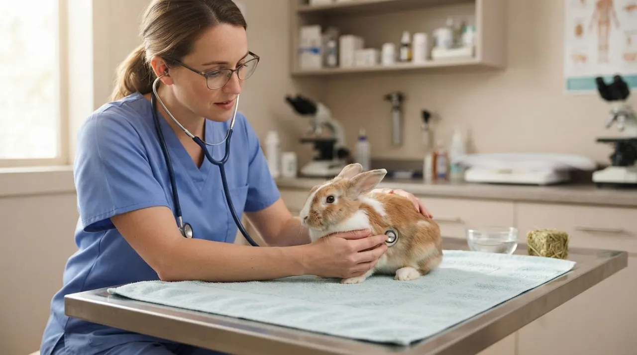 A rabbit receiving attentive health observation