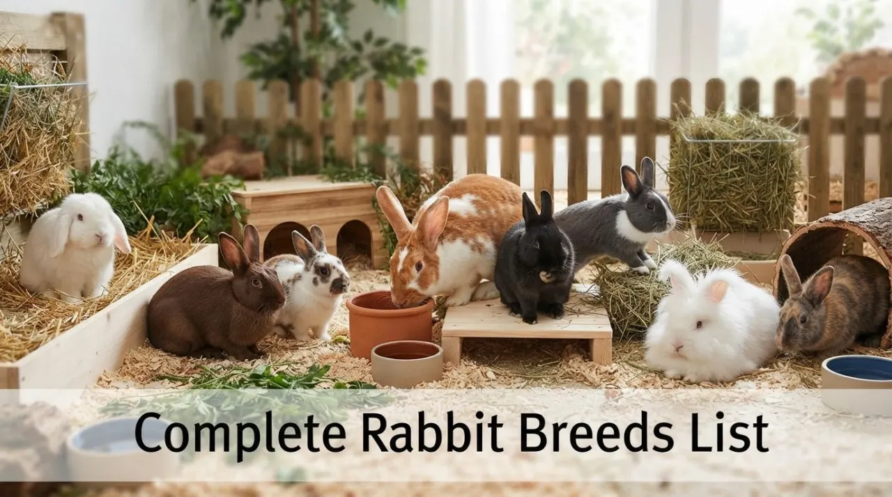 A variety of domestic rabbit breeds